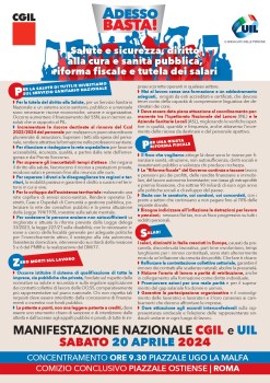 Manifestazione Nazionale CGIL – UIL  20 aprile ROMA